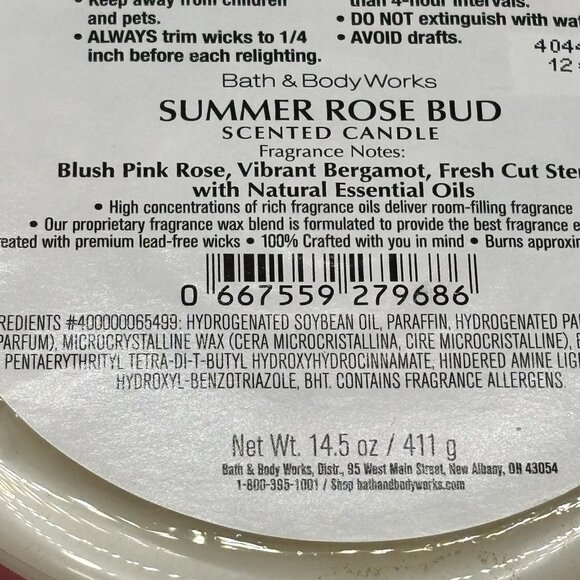 Bath & Body Works Summer Rose Bud 3 Wick Candle 14.5 Oz Jar Pink Bergamot Stems - Picture 12 of 14